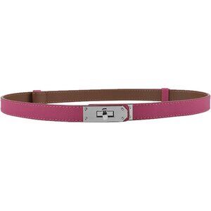 Women's Skinny Leather Belt With Adjustable Turn-Lock Buckle Ideal Rose Silver